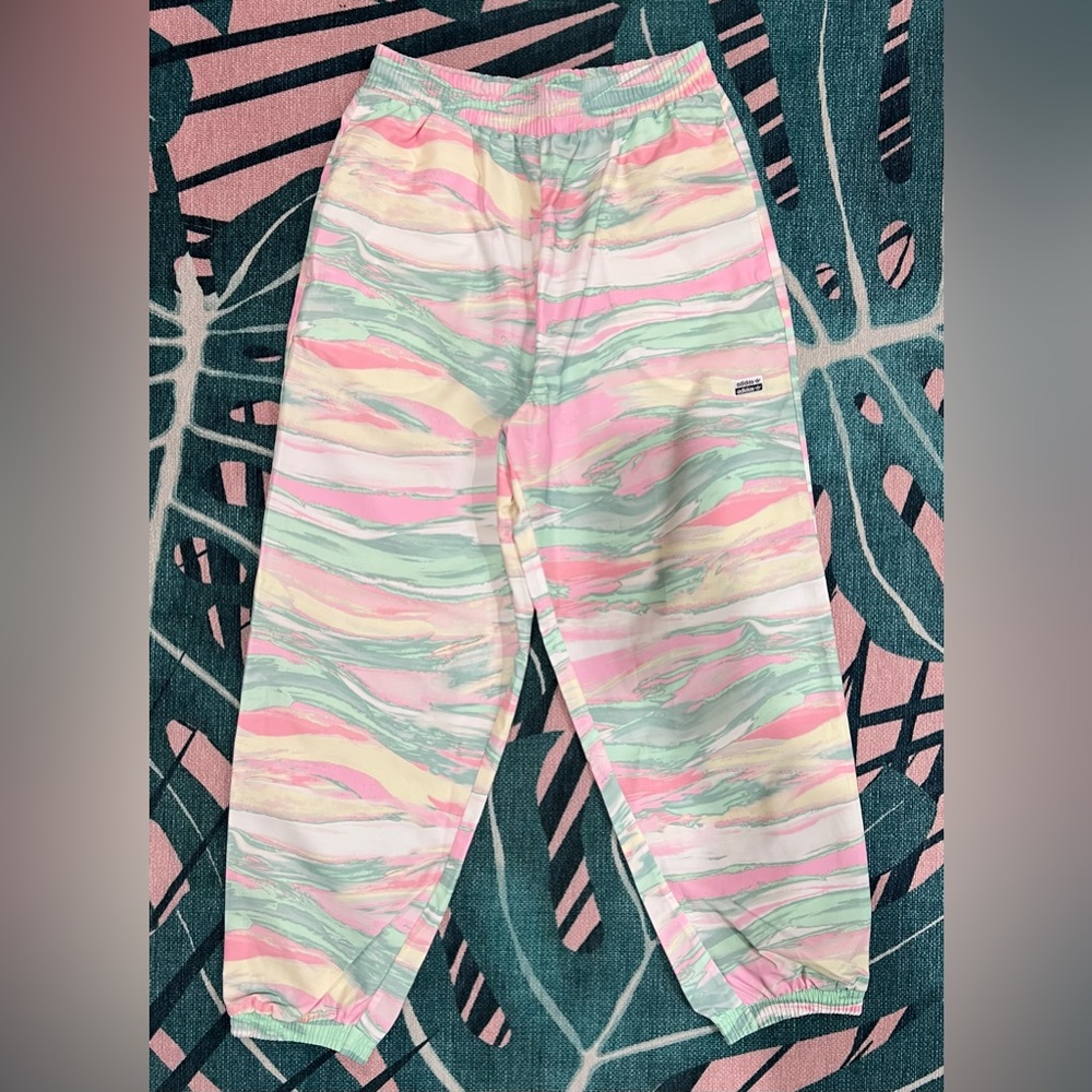 Adidas RYV Track Pants Jogger Windbreaker Tie Dye Elastic Waist w Pockets